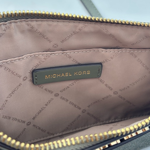 Michael Kors Olive Green Monogram Wristlet Crossbody